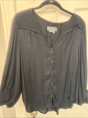 Anthropologie Black Button-Front Peasant Blouse